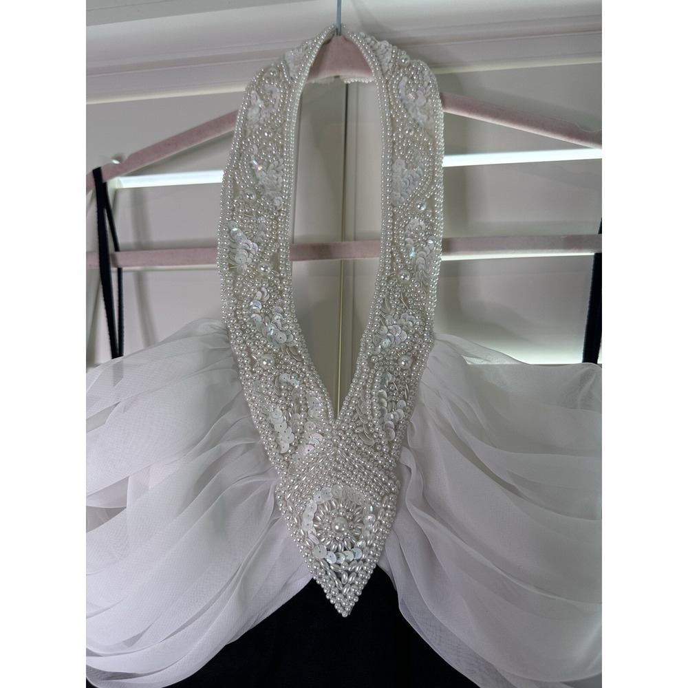Bari Jay Black White Jeweled‎ Halter Prom Bridesmaid Cocktail Evening Dress 6 - Picture 4 of 9